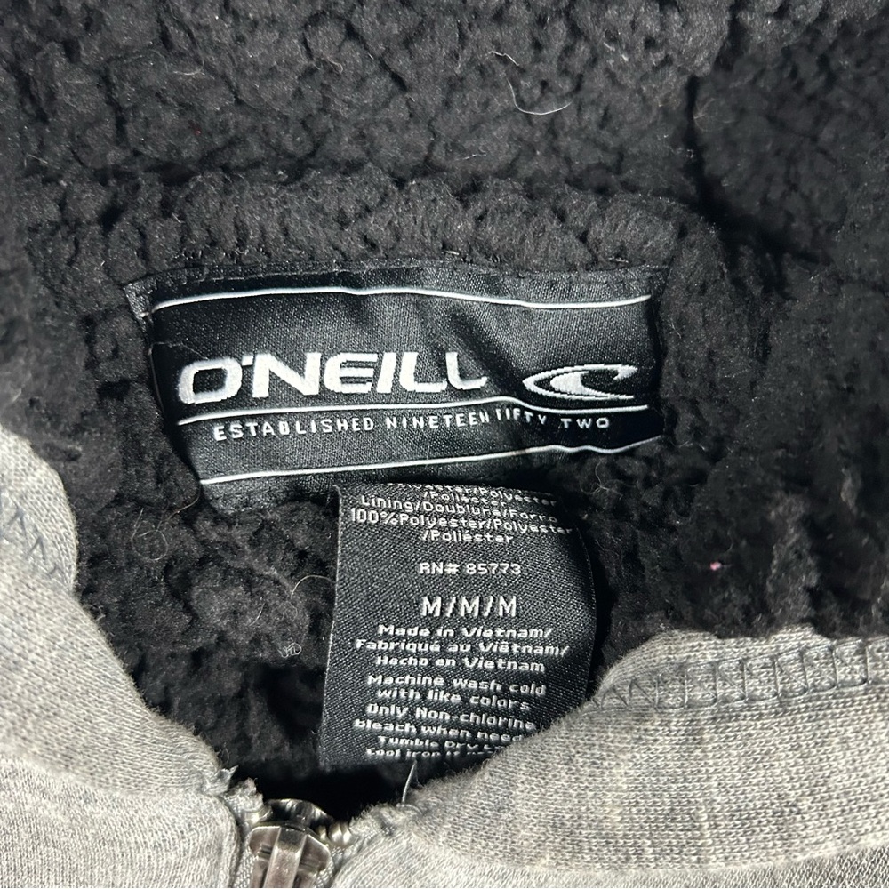 O' Neill Mens Gray Hooded Sherpa Lined Full Zip Jacket Hoodie Medium Surf Chore - Picture 3 of 9